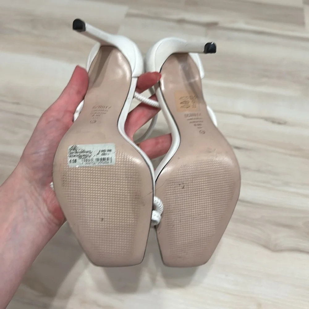 Schutz Gaiah White Leather Strappy Stiletto Heels Size 6.5